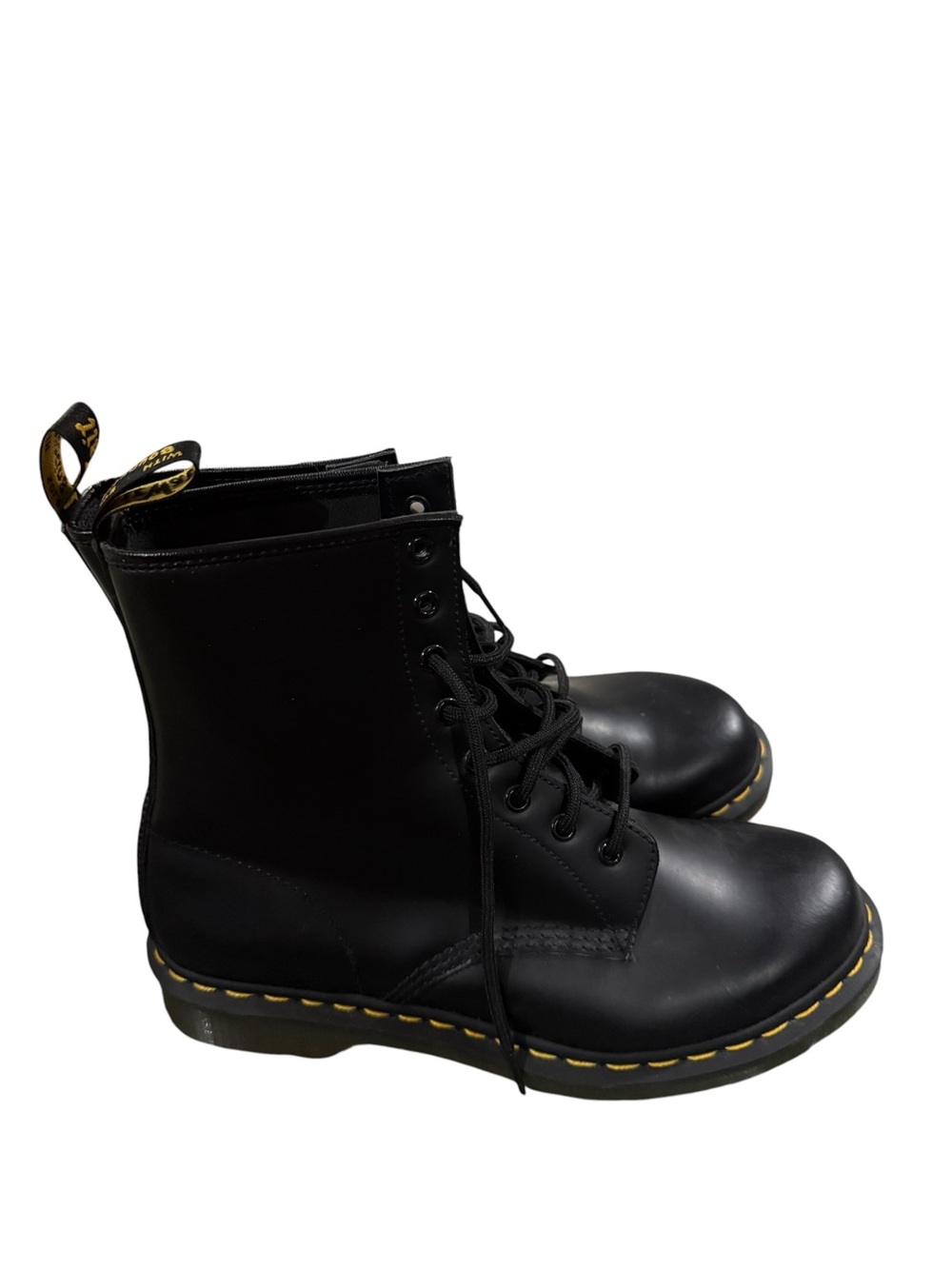 Dr. Martens Black Youth Lace-Up Boots with Yellow Stitching